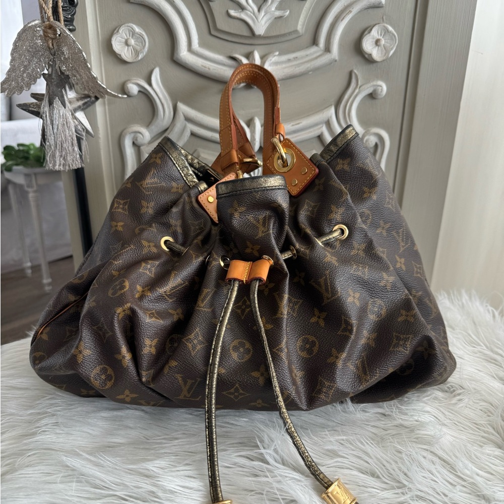 LOUIS VUITTON “IRENE” MONOGRAM, METALLIC TRIM, DRAWSTRING BAG, RARE - Picture 3 of 11